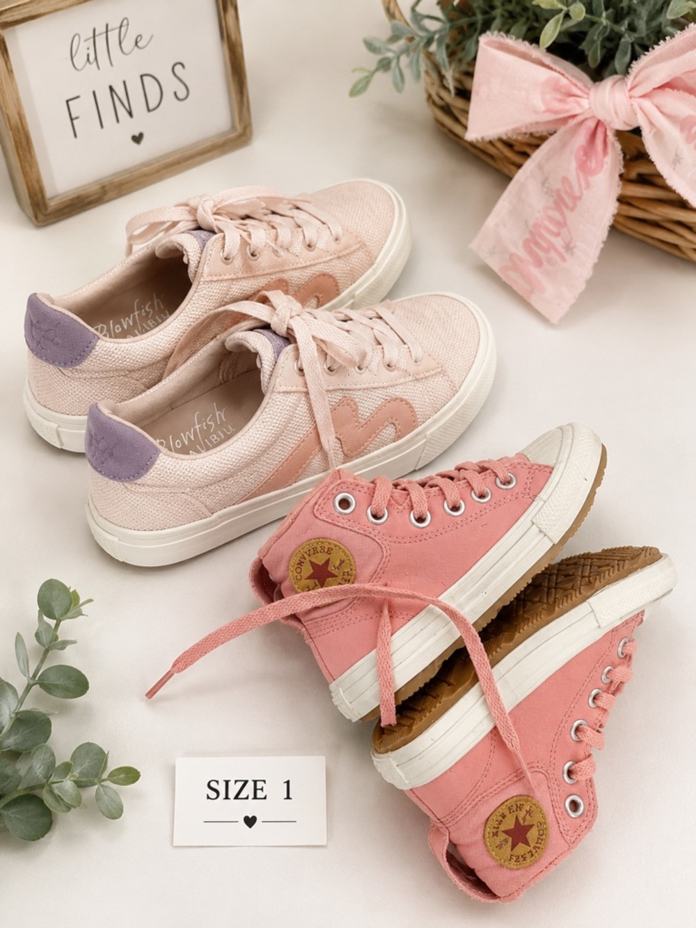 Shoe Bundle Sz 1 Pink Converse Chuck Taylor High Tops & Blowfish Malibu Sneakers